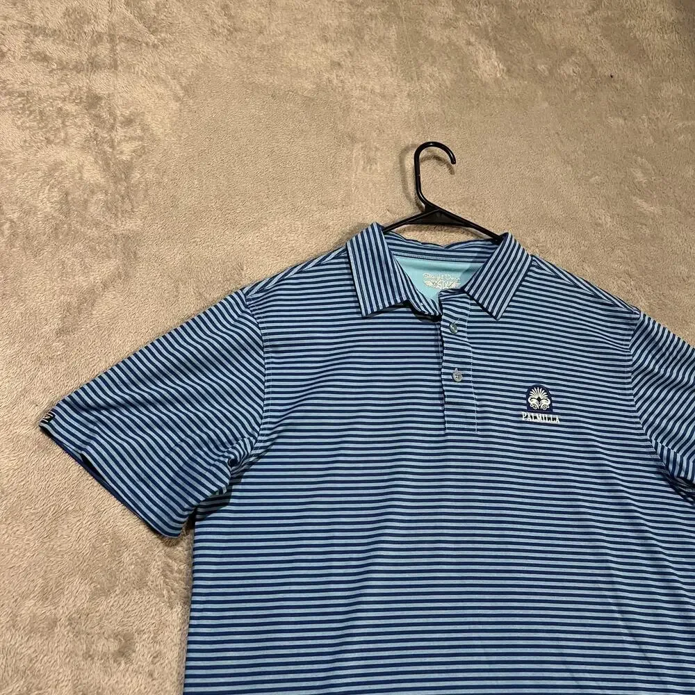 Straight Down Polo Shirt Mens Large Striped Embroidered Palmilla Golf Stretch